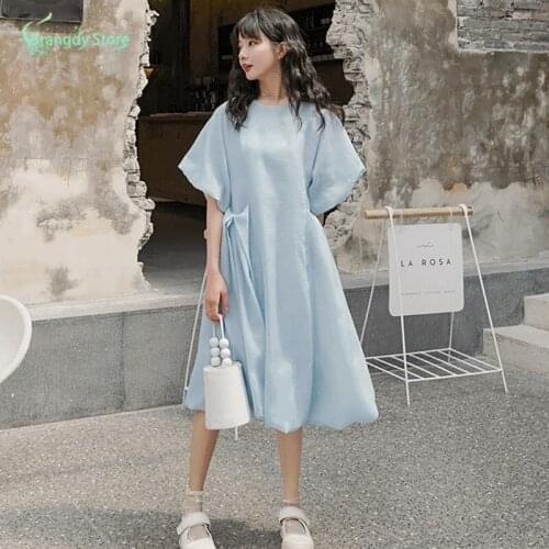 Korean Light Summer Dresses 2021 Everyday Kawaii Casual Harajuku Clothes Everyday Vintage Fairycore High Waist Skirt Cottagecore