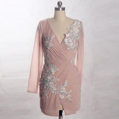 RSE862 Long Sleeve V Neckline Short Evening Dresses