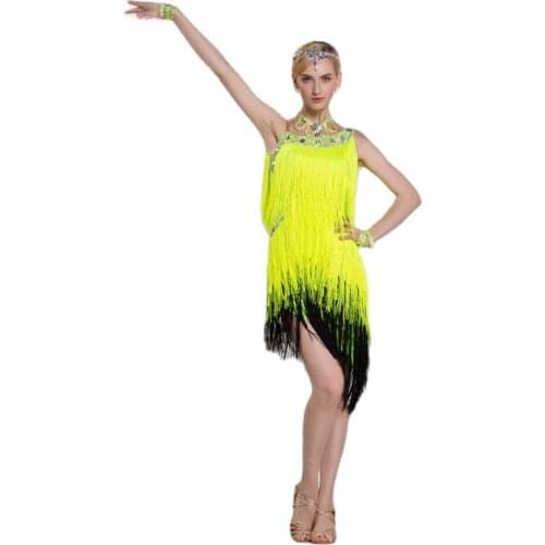 L-16572 Latin costumes competition dress diagonal shoulder strap Samba cha cha dance costumes tassel latin dress