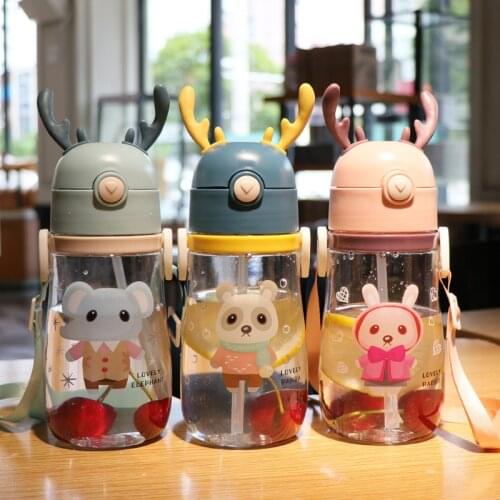 Cartoon Antler Cup Baby Kids Cute Straw Cup Childrens Portable Plastic Cup With Water Bottle Baby Straw Cup Bottle