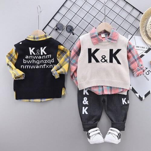 New autumn and winter mens long sleeve sweater + vest coat + trousers 3-piece fashion casual suit letter 1 2 3 4 years old