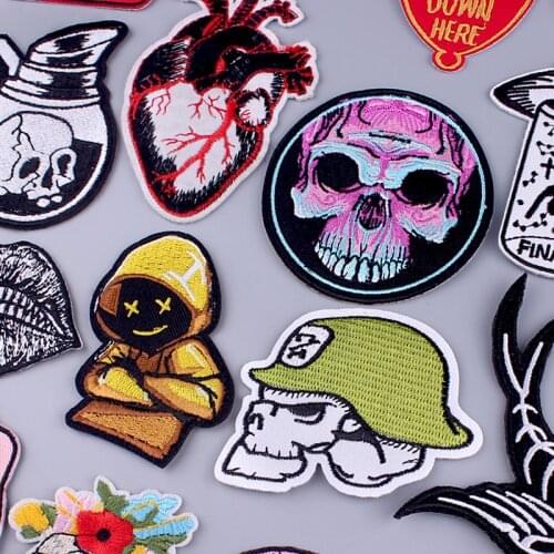 Nicediy Skeleton/Skull Patch Heart Punk Embroidered Patches For Clothing Patch Iron On Patches On Clothes Stripe Sticker Sewing