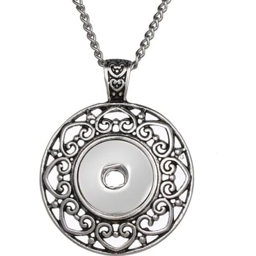 New Fashion Beauty Round Hollow hearts Metal snap pendant necklace 60cm fit 12MM/18mm snap buttons snap jewelry XL0173
