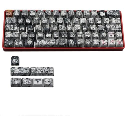 PBT 71 key Ahegao Keycap Dye Sublimation OEM Anime for GK61 GK64 Keyboard Keycap Drop Shipping