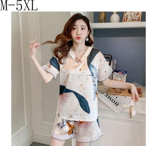 Womens shorts Summer Short-Sleeved Pajamas Ice Silk Plus Fat Plus Size 200 Kg Ladies Home Service Suit Wear Home Clothes M-5XL