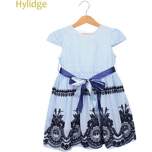 Hylidge Striped Embroidered Baby Girl Dress with Straps Toddler Infant Princess Dress Children Kids Baby Dress Girl Summer Dress