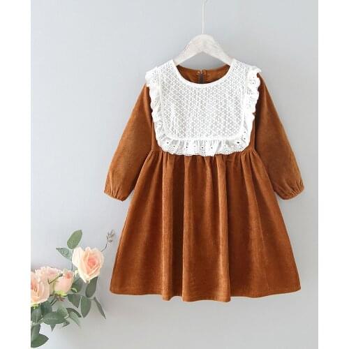 Girls' Dresses 2020 Autumn New Style Children Baby Kids Clothing Korean Japanese Style Loose Lace Lapel Girl Fashionable Dress