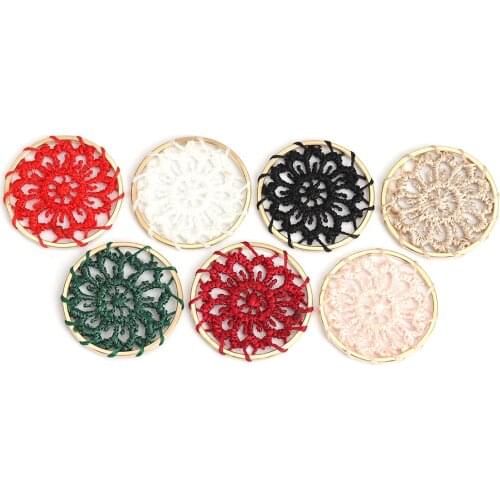 Woven Round Hollow Flower Connectors Zinc Based Alloy & Cotton Gold Color 28mm Dia.DIY Earring Gifts Jewelry Making, 10 PCs