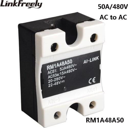 RM1A48A50 50A 220V SSR Relay Solid State AC AC,Output:42-530VAC Input:20-280VAC or 22-48VDC,Electrical Voltage Mini Relay Module