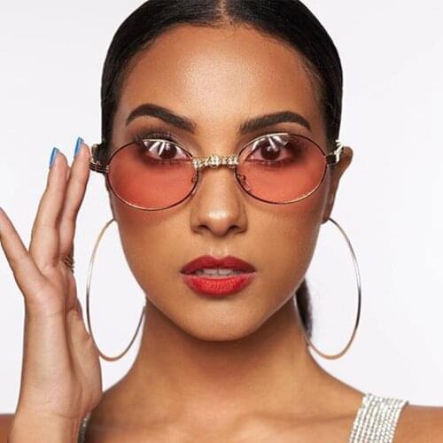 Luxury Round Diamond Sunglasses Women Crystal Rhinestone Sun Glasses UV400 Shades Oval Pink Fashion Female Men Sunglasses