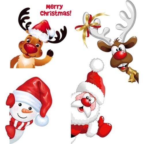 Christmas stickers iron on transfers for clothing thermo heat transfer Christmas Santa Claus patch deer snowman applique stripes