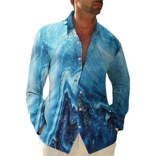 Men Printed Shirt Casual Lapel Loose Large Size Long Sleeved Shirt Button Personality Men Shirts High Quality Tops Camisas