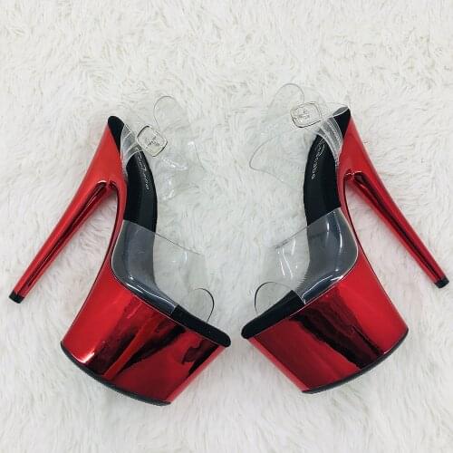 Leecabe 17CM/7Inch clear pvc upper sexy exotic shinny platform High Heels Pole Dancing sandals Shoes
