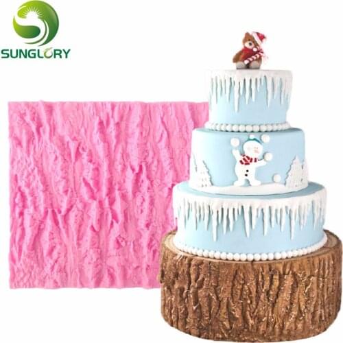 Fondant Sugarcraft Cake Tree Bark Texture Silicone Mold DIY Wrinkles Stripe Mat Gum Paste Decorating Mold Baking Tools For Cakes