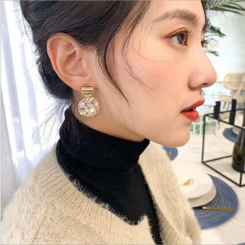 Rhinestone Statement Earrings Geometric Big Round Stud Earrings For Women Crystal Luxury Wedding Gift