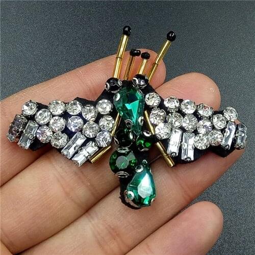 Top Brand Rhinestone Beaded Bee Patches sew on Patch for Clothing Beading Applique Cute Rhinestone Patch Z1443
