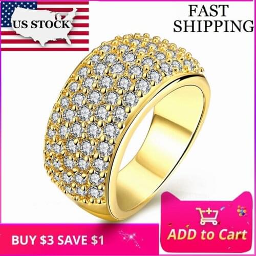 US STOCK 15% Off Uloveido Gold Color Wide Charms Big Rings for Women Luxury Ring Female Yellow Anillos Mujer Party Jewerly CR002
