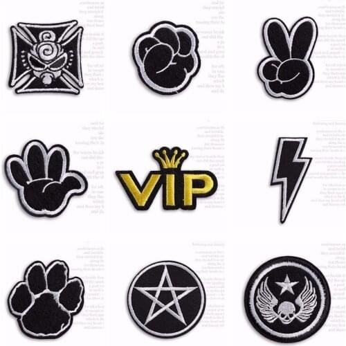 Embroidered cloth paste processing clothing accessories patch stickers English letters black and white custom badges stickers