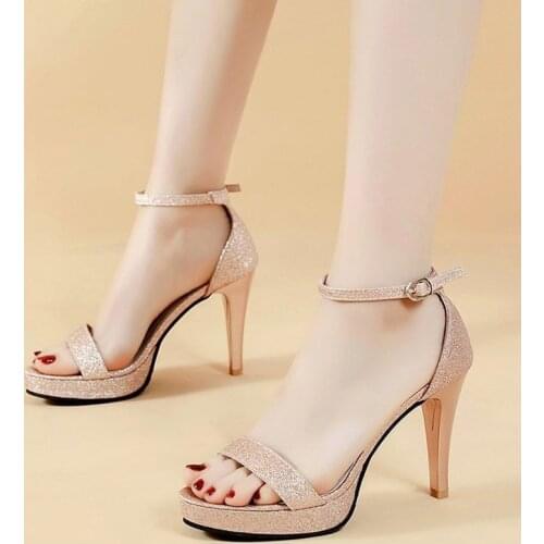 Women Shoes Stiletto Sandals Women Fashion High Heels Platform Shoes Luxury Sparkling Gold Silver Party Wedding Shoes Size 34-40