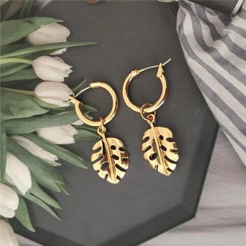 Europe Minimalism Gold Color Plating Monstera Heart Star Geometric Cute Lovely Charm Tiny Hoop Earrings For Women Girl Party