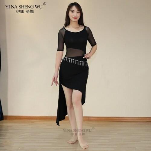 New Cheap One Piece Modal Dress Bellydance Outfit Sexy Mesh Oriental Belly Dance Practice Show Skirt Black Half Sleeve For Women