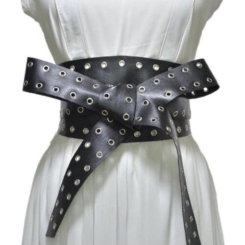 Womens runway fashion hollow out PU leather punk Cummerbunds female Dress Corsets Waistband Belts decoration wide belt R2230
