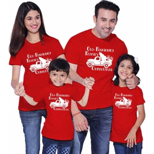1pcs Dad Mom Baby Old Fashion Family Christmas T Shirt Clothes Funny Mommy Daddy Children Matching Tshirt Family Party Clothes
