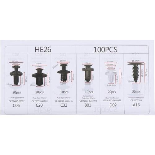 100Pcs Car Fastener Clip Kit 6Size Mixed Car Body Push Retainer Pin Rivet Bumper