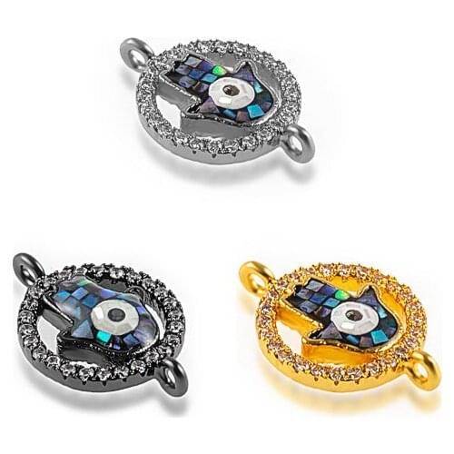 12*17mm hand palm Evil Eye shell crystal micro pave cz zircon cubic zirconia beads DIY necklace charm bracelet connectors ss2