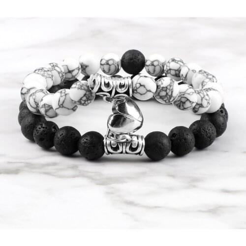 2pcs/set Couple Distance Beaded Bracelet 6 8mm Magnet Volcanic Stone Yinyang Beads Stretch Braceles Yoga Bangles Lover Jewelry