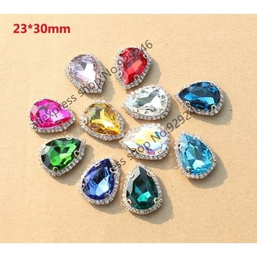 2pcs/pack fancy big tear-drop glass crystal claw rhinestones sewing-on gold strass for fur coat sandals shoes hat decoration