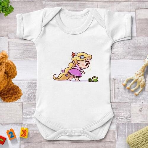2021 Baby Rompers Newborn Jumpsuits Harajuku Disney Princess Printed Cute Cartoon Baby Girl Bodysuits Infant Bebe Clothes