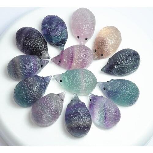 3/1PCS Natural Rainbow Fluorite Hedgehog Decoration Reiki Stone Crafts Animal Healing Crystal Quartz For Home Decor DIY Gift