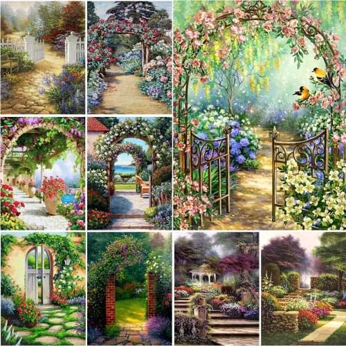 5D DIY Diamond Painting Garden Landscape Cross Stitch Kit Full Drill Square Embroidery Mosaic Art Picture of Rhinestones Decor
