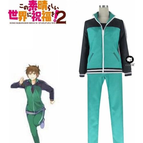 Anime Kono Subarashii Sekai ni Shukufuku o! KonoSuba Kazuma Satou Cosplay Costume Top+Pant+Coat