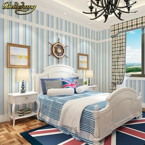 Beibehang Mediterranean vertical stripes non woven wallpaper for living room bedroom TV background wall paper roll wallpaper-3d