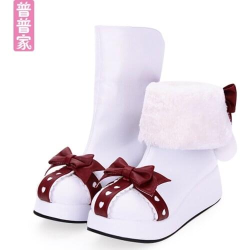 Princess sweet punk shoes Sweet original boots Cashmere winter flannel lace bow tie warm Lolita boots fashion women pu911