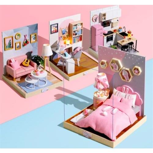 4 Style DIY house Wooden Miniature Dollhouse Handmade Doll House Model Building Kits Toys For Children Birthday christmas gift