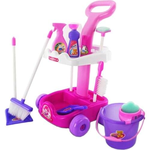 Simulation Children Cleaning Cart 12pcs Playset Pretend Role Play Toy Gift