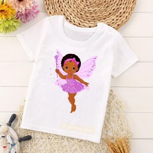 Kawaii girls t-shirts melanin girls Brown Skin Fairies-Beautiful magic tees girl clothes for kids birthday costumes tshirt tops