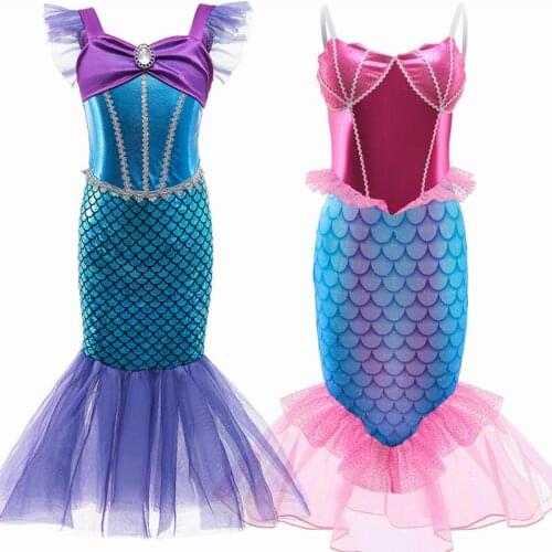 Hot Girls Little Mermaid Princess Dress for Children Kids Gorgeous Halloween Christmas Birthday Party Cosplay Costumes