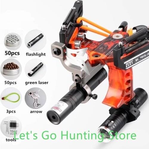 Powerful Profesional Stainless Hunting Slingshot With Spring High Velocity Catapult Outdoor Slingshots Green Laser