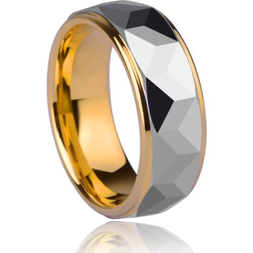 Hot Selling 8mm Width Gold Color Plating Tungsten Rings for Man Woman Engagement Prism Design Mens Band Alianca De Casamento