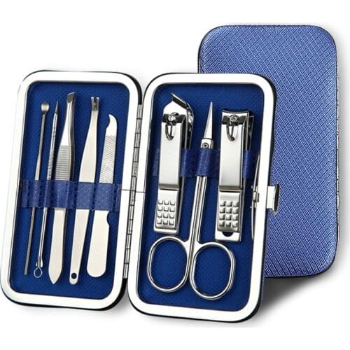 Teemo 8Pcs/Set Multifunction Nail Clippers Set Stainless Steel Black Pedicure Scissor Tweezer Manicure Set Kit Nail Art Tools