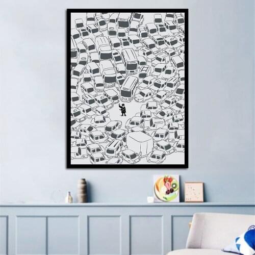 Wall Art Print Canvas Home Decoration Abstract Cartoon Traffic Jam Car Pictures Nordic Style Modular Poster For Living Room