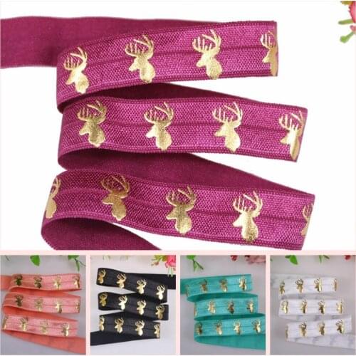 NEW! 5 colors 5/8" Gold foil Fold over elastic gold deer head FOE elastic 50yards/lot, welcome custom printed