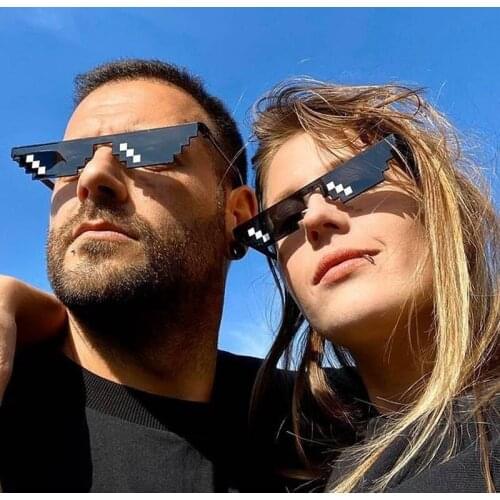 New Mosaic Strips Sunglasses Women Trick Toy Thug Life Glasses Deal With It Glasses Pixel Black Mosaic Sunglasses Female