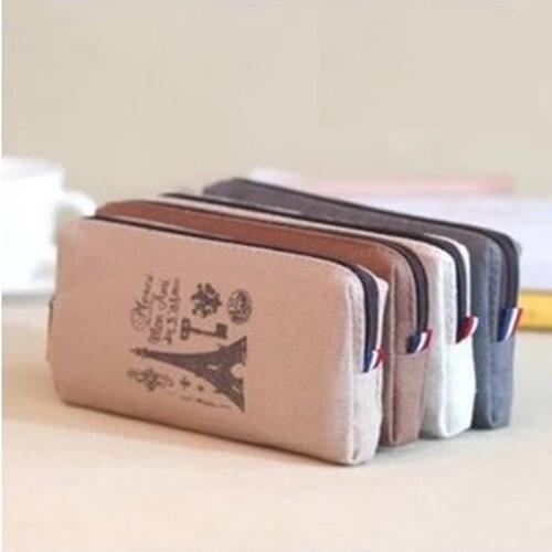 Retro Linen Pencil Bag Students Paris Style Pencil Cases Stationery Material School Studend Office Supplies New