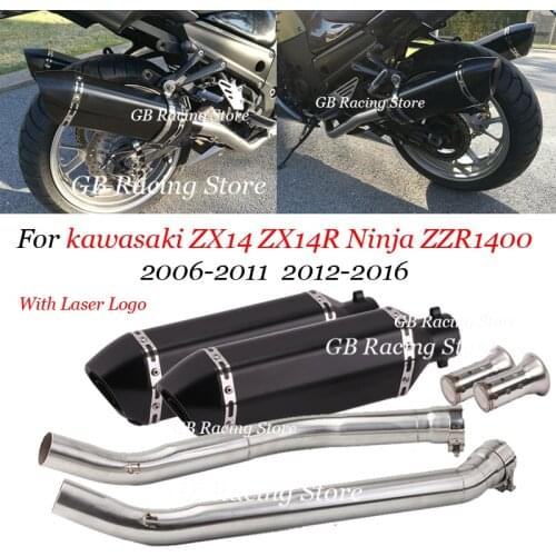 Full Exhaust System For Kawasaki Ninja ZX14R ZZR1400 2006-2016 Muffler Connector Link Mid Tip Pipe Tube Escape Moto With Laser