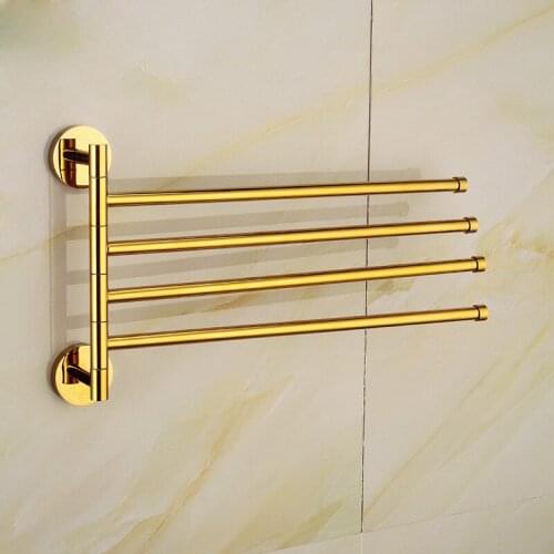 Towel Bars Gold Brass 2-4 Swivel Bathroom Towel Rail Rack Bath Towel Holder Gold Towel Rack Bathroom Accessories Free Shipping